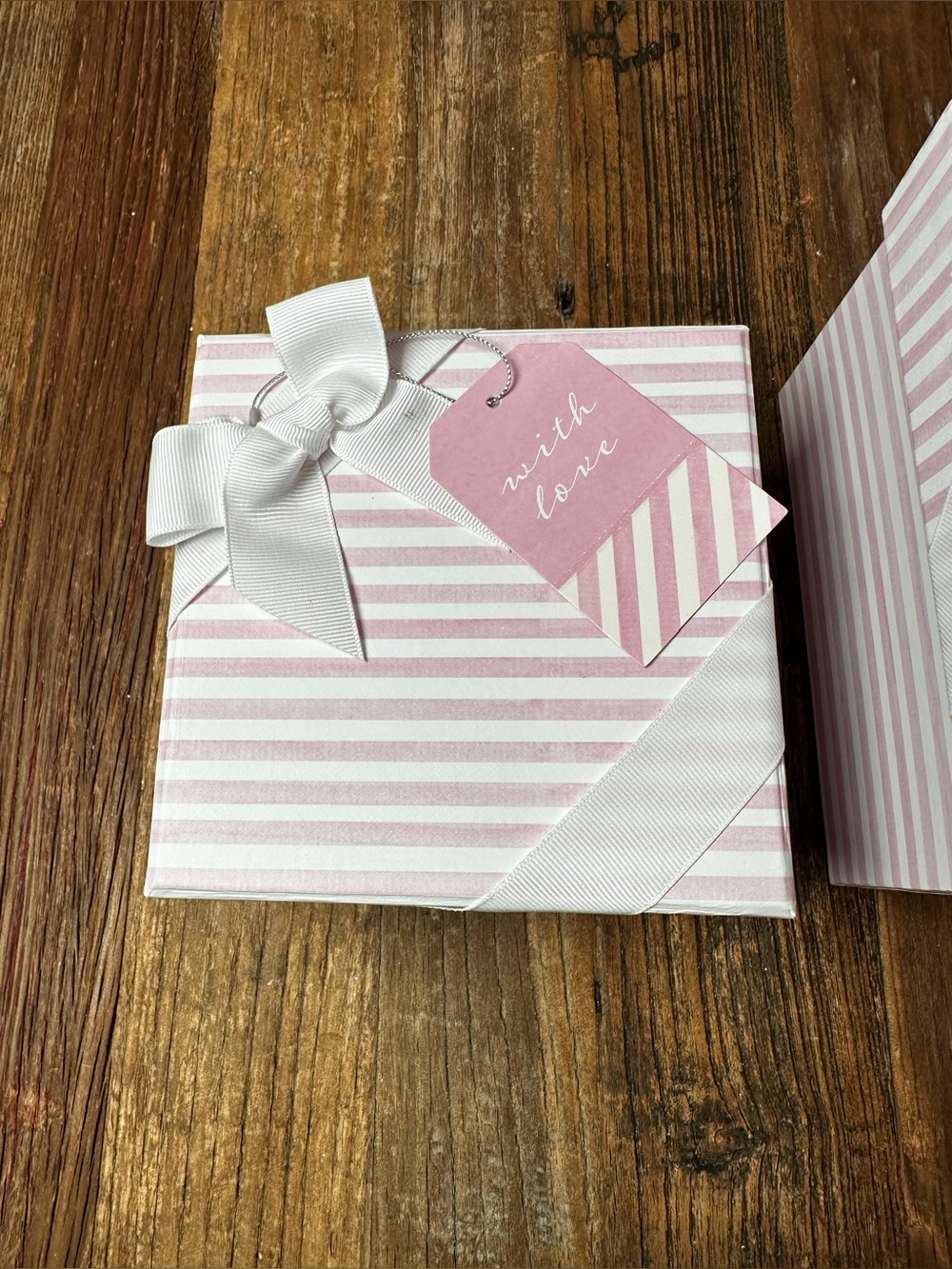 Striped Pink Gift Boxes with Ribbon - Set of 2 - Picture 3 of 14